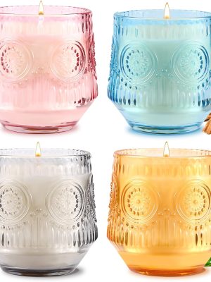 4 Pack Scented Candles for Home | Mother's Day Gifts Candle Set Gift, Soy Candles for Home Scented, Candle Gifts for Women | Jasmine Lily,Lavender Eucalyptus,Sandalwood,Patchouli