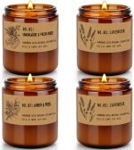 Candles for Home Scented, 4 Pack 28 Oz Candles Gifts for Women, Large Soy Scented Candles, Lavender Fresh Rose Long Lasting Aromatherapy Amber Candle Set for Women Men Christmas Birthday Thanksgiving